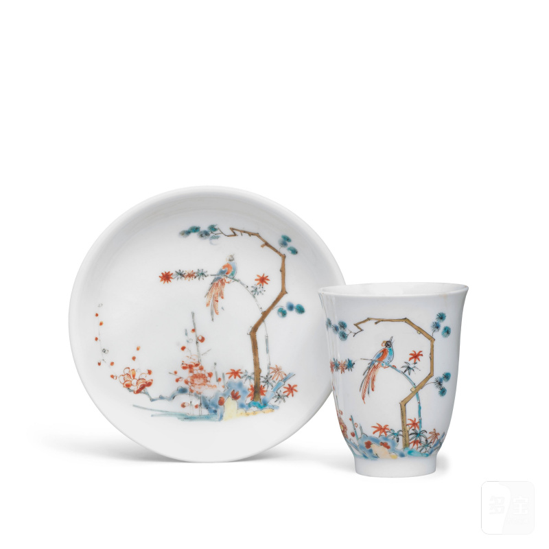 A Dutch-decorated early Meissen beaker and saucer, circa 1720-30